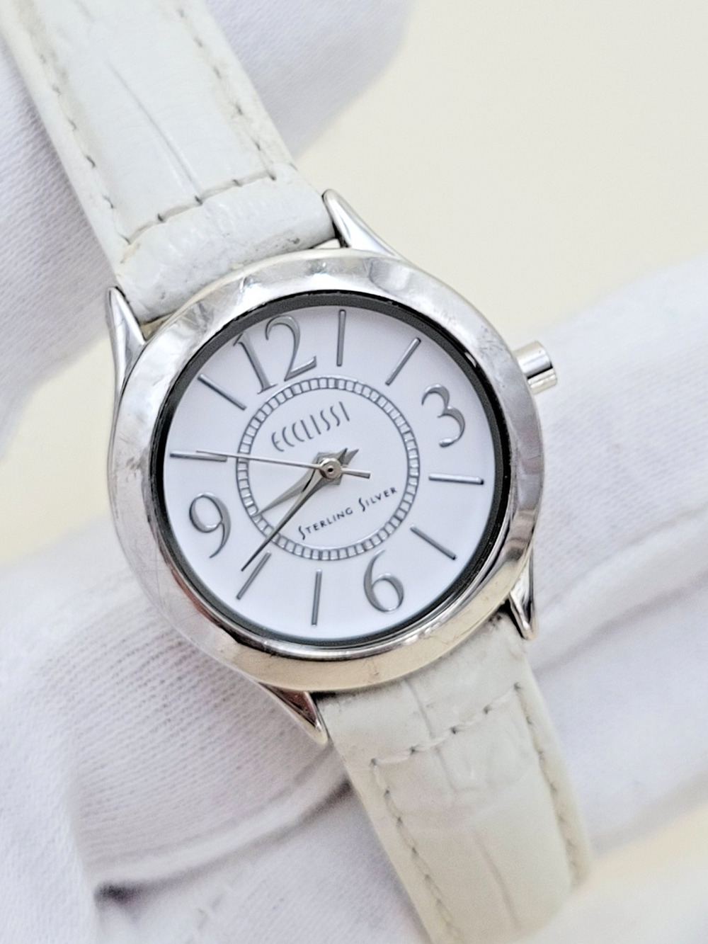 Ecclissi 23650 Women's Sterling Silver Quartz Wristwatch White Croc Leather